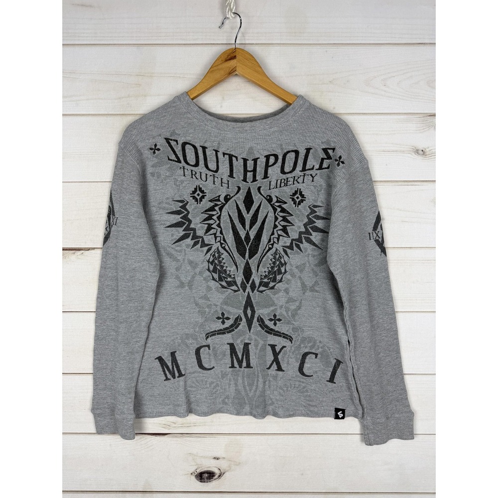 Southpole Shirt Mens XL Gray Thermal Long Sleeve Graphic Truth Liberty MCMXCI